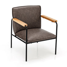 Load image into Gallery viewer, PU Leather Accent Chair with Rubber Wood Armrests-Gray