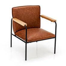 Load image into Gallery viewer, PU Leather Accent Chair with Rubber Wood Armrests-Brown