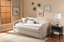 Load image into Gallery viewer, Baxton Studio Parkson Modern and Contemporary Beige Linen Fabric Curved Notched Corners Sofa Twin Daybed with Roll-Out Trundle Guest Bed