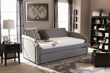 Load image into Gallery viewer, Baxton Studio Parkson Modern and Contemporary Grey Fabric Curved Notched Corners Sofa Twin Daybed with Roll-Out Trundle Guest Bed