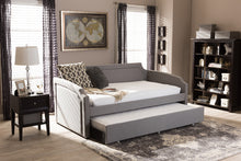 Load image into Gallery viewer, Baxton Studio Parkson Modern and Contemporary Grey Fabric Curved Notched Corners Sofa Twin Daybed with Roll-Out Trundle Guest Bed