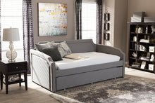 Load image into Gallery viewer, Baxton Studio Parkson Modern and Contemporary Grey Fabric Curved Notched Corners Sofa Twin Daybed with Roll-Out Trundle Guest Bed