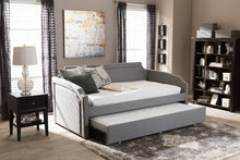Load image into Gallery viewer, Baxton Studio Parkson Modern and Contemporary Grey Fabric Curved Notched Corners Sofa Twin Daybed with Roll-Out Trundle Guest Bed