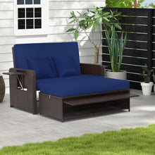 Load image into Gallery viewer, Patio Rattan Daybed with 4-Level Adjustable Backrest and Retractable Side Tray-Navy