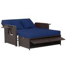 Load image into Gallery viewer, Patio Rattan Daybed with 4-Level Adjustable Backrest and Retractable Side Tray-Navy