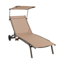 Load image into Gallery viewer, Patio Heavy-Duty Adjustable Chaise Lounge Chair with Canopy Cup holder and Wheels-Brown