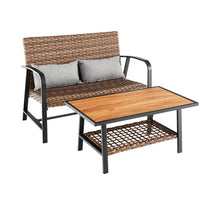 Load image into Gallery viewer, 2 Pieces Patio Rattan Coffee Table Set with Shelf