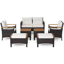 Load image into Gallery viewer, 7 Piece Rattan Patio Sofa Set with Acacia Wood Tabletop and Armrests