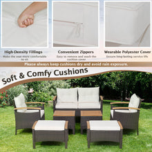 Load image into Gallery viewer, 7 Piece Rattan Patio Sofa Set with Acacia Wood Tabletop and Armrests