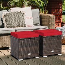 Load image into Gallery viewer, 2 Pieces Patio Ottoman with Removable Cushions-Red