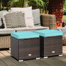 Load image into Gallery viewer, 2 Pieces Patio Ottoman with Removable Cushions-Turquoise