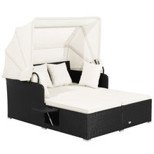 Load image into Gallery viewer, Patio Rattan Daybed with Retractable Canopy and Side Tables-Off White