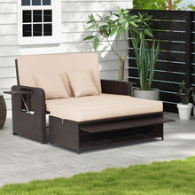 Load image into Gallery viewer, Patio Rattan Daybed with 4-Level Adjustable Backrest and Retractable Side Tray-Brown