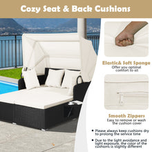 Load image into Gallery viewer, Patio Rattan Daybed with Retractable Canopy and Side Tables-Off White