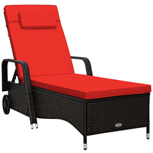 Load image into Gallery viewer, Outdoor Recliner Cushioned Chaise Lounge with Adjustable Backrest-Red & White