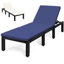 Load image into Gallery viewer, Patio Rattan Cushioned Height Adjustable Lounge Chair-Navy & Off White