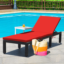 Load image into Gallery viewer, Patio Rattan Cushioned Height Adjustable Lounge Chair-Red & Off White