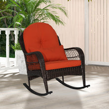 Load image into Gallery viewer, Patio Rattan Rocking Chair with Seat Back Cushions and Waist Pillow-Orange