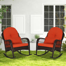 Load image into Gallery viewer, Patio Rattan Rocking Chair with Seat Back Cushions and Waist Pillow-Orange