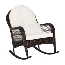Load image into Gallery viewer, Patio Rattan Rocking Chair with Seat Back Cushions and Waist Pillow-White