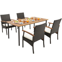 Load image into Gallery viewer, 5 Pieces Patio Wicker Cushioned Dining Set with Wood Armrest and Umbrella Hole