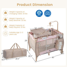 Load image into Gallery viewer, Portable Baby Playard with Changing Table Bassinet and Music Box-Pink