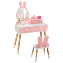 Load image into Gallery viewer, Kids Vanity Table and Chair Set with Drawer Shelf and Rabbit Mirror-Pink