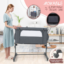 Load image into Gallery viewer, Portable Baby Bedside Bassinet with 5-level Adjustable Heights and Travel Bag-Gray