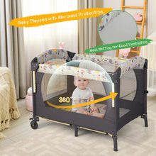 Load image into Gallery viewer, 3-in-1 Convertible Portable Baby Playard with Music Box and Wheel and Brakes-Dark Gray
