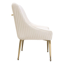 Load image into Gallery viewer, Set of (2) Quinn Dining Chairs w/ Vertical Outside Pleat Detail and Contoured Arm in Cream Velvet w/ Brushed Gold Metal Leg by Diamond Sofa
