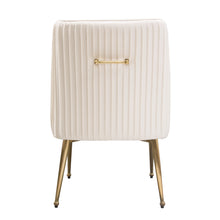 Load image into Gallery viewer, Set of (2) Quinn Dining Chairs w/ Vertical Outside Pleat Detail and Contoured Arm in Cream Velvet w/ Brushed Gold Metal Leg by Diamond Sofa