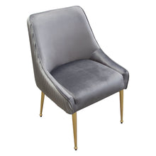 Load image into Gallery viewer, Set of (2) Quinn Dining Chairs w/ Vertical Outside Pleat Detail and Contoured Arm in Grey Velvet w/ Brushed Gold Metal Leg by Diamond Sofa