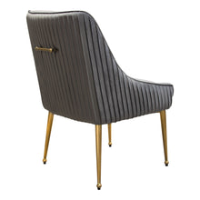 Load image into Gallery viewer, Set of (2) Quinn Dining Chairs w/ Vertical Outside Pleat Detail and Contoured Arm in Grey Velvet w/ Brushed Gold Metal Leg by Diamond Sofa