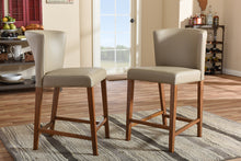 Load image into Gallery viewer, Baxton Studio Olivia Mid-century Modern Scandinavian Style Dark Walnut Wood Grey Faux Leather Pub Stool (Set of 2)