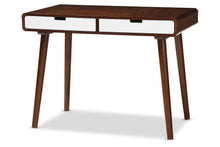 Load image into Gallery viewer, Baxton Studio Casarano Mid-century Modern Dark Walnut and White Two-tone Finish 2-drawer Wood Home Office Writing Desk