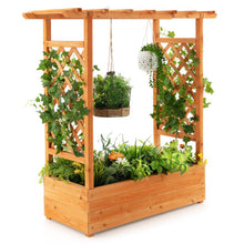 Load image into Gallery viewer, Raised Garden Bed with Trellis or Climbing Plant and Pot Hanging-Natural