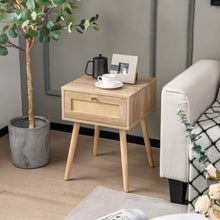 Load image into Gallery viewer, Modern Rattan Nightstand with Drawer and Solid Wood Legs for Bedroom and Living Room-Natural