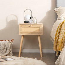 Load image into Gallery viewer, Modern Rattan Nightstand with Drawer and Solid Wood Legs for Bedroom and Living Room-Natural