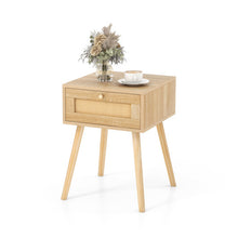 Load image into Gallery viewer, Modern Rattan Nightstand with Drawer and Solid Wood Legs for Bedroom and Living Room-Natural