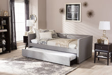 Load image into Gallery viewer, Baxton Studio Raymond Modern and Contemporary Grey Fabric Nail Heads Trimmed Sofa Twin Daybed with Roll-Out Trundle Guest Bed