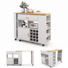 Load image into Gallery viewer, Reversible Folding Kitchen Island Cart with Wine Rack and Spice Rack