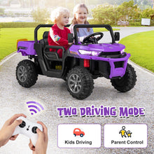 Load image into Gallery viewer, 12V Kids Ride On Truck Car with Remote Control and 2 Seaters-Purple