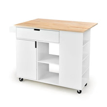 Load image into Gallery viewer, Drop-Leaf Kitchen Island with Rubber Wood Top-White
