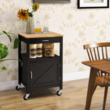 Load image into Gallery viewer, Rolling Kitchen Island Cart with Drawer and Side Hooks-Black