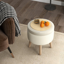 Load image into Gallery viewer, Round Storage Ottoman with Rubber Wood Legs and Adjustable Foot Pads-Beige