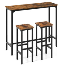 Load image into Gallery viewer, 3 Pieces Industrial Bar Table and Chairs Set with Metal Frame-Rustic Brown