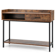 Load image into Gallery viewer, Long Console Table with Drawer and Metal Frame-Rustic Brown