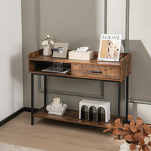 Load image into Gallery viewer, Long Console Table with Drawer and Metal Frame-Rustic Brown