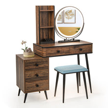 Load image into Gallery viewer, Vanity Table Set with 3-Color Lighted Mirror and Cushioned Stool-Rustic Brown