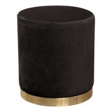 Load image into Gallery viewer, Sorbet Round Accent Ottoman in Black Velvet w/ Gold Metal Band Accent by Diamond Sofa